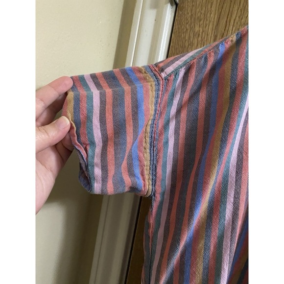 Madewell Courier Button-Back Shirt in Rainbow Stripe V-neck Cotton Oversized XXS - Picture 5 of 12